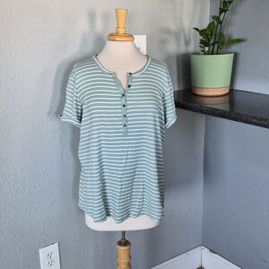 Maurices Casual Striped Henley Top Sage Green | Plus Size 2X